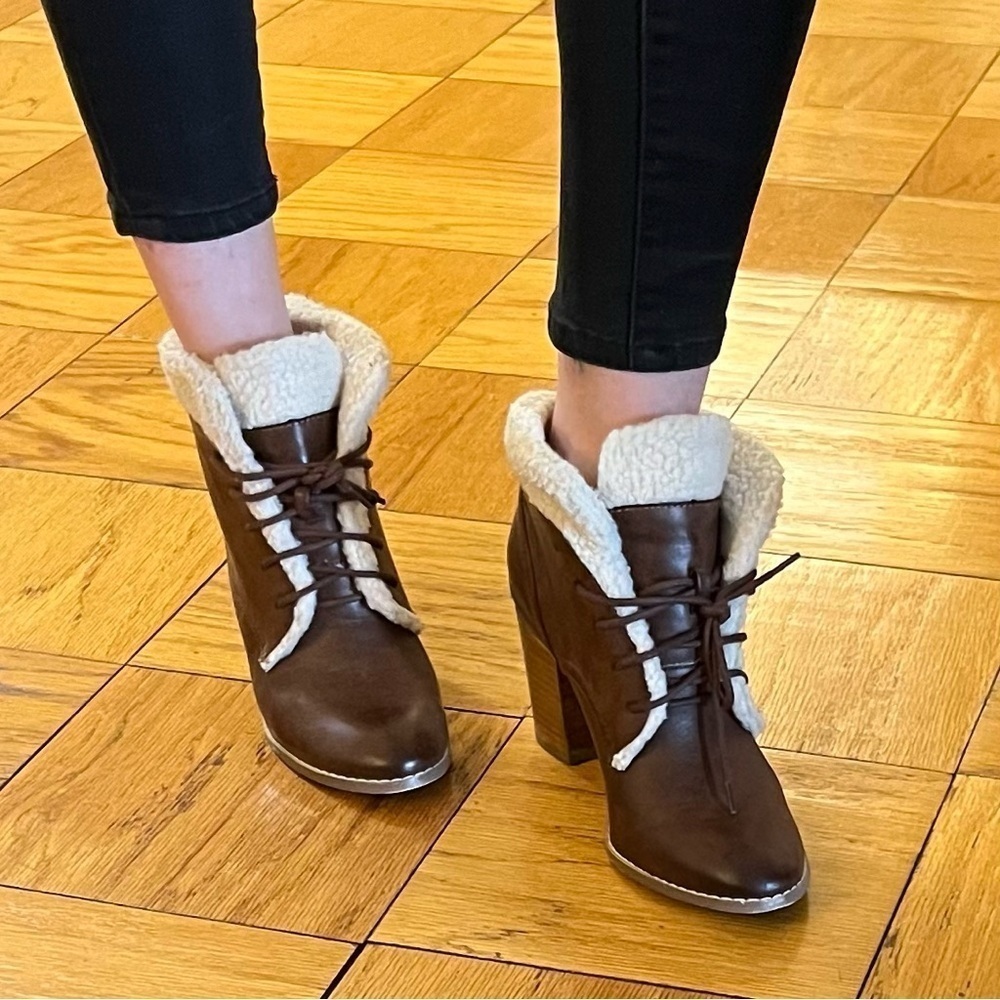 RARE Restricted Leather Fur Heeled Booties Size 8